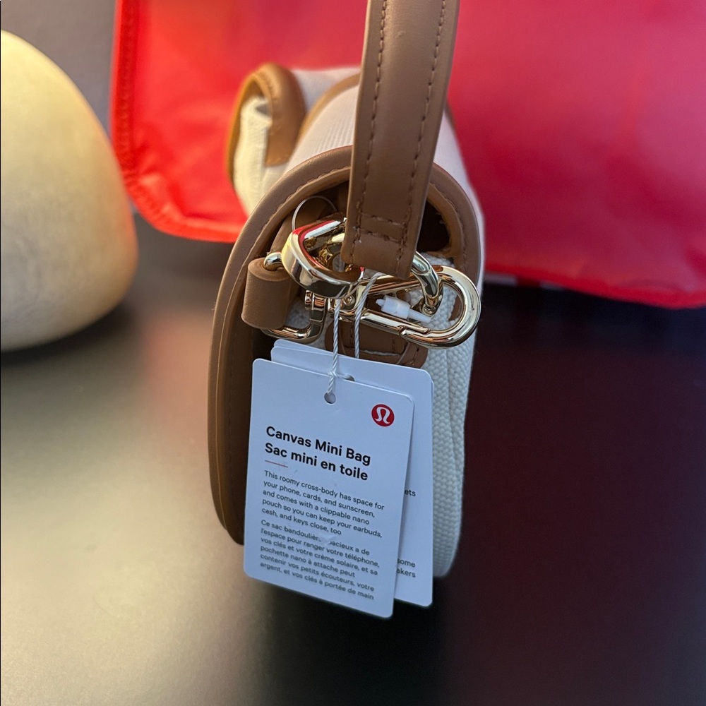 NWT Lululemon Canvas Mini Bag Natural/Chestnut Brown - Picture 9 of 16